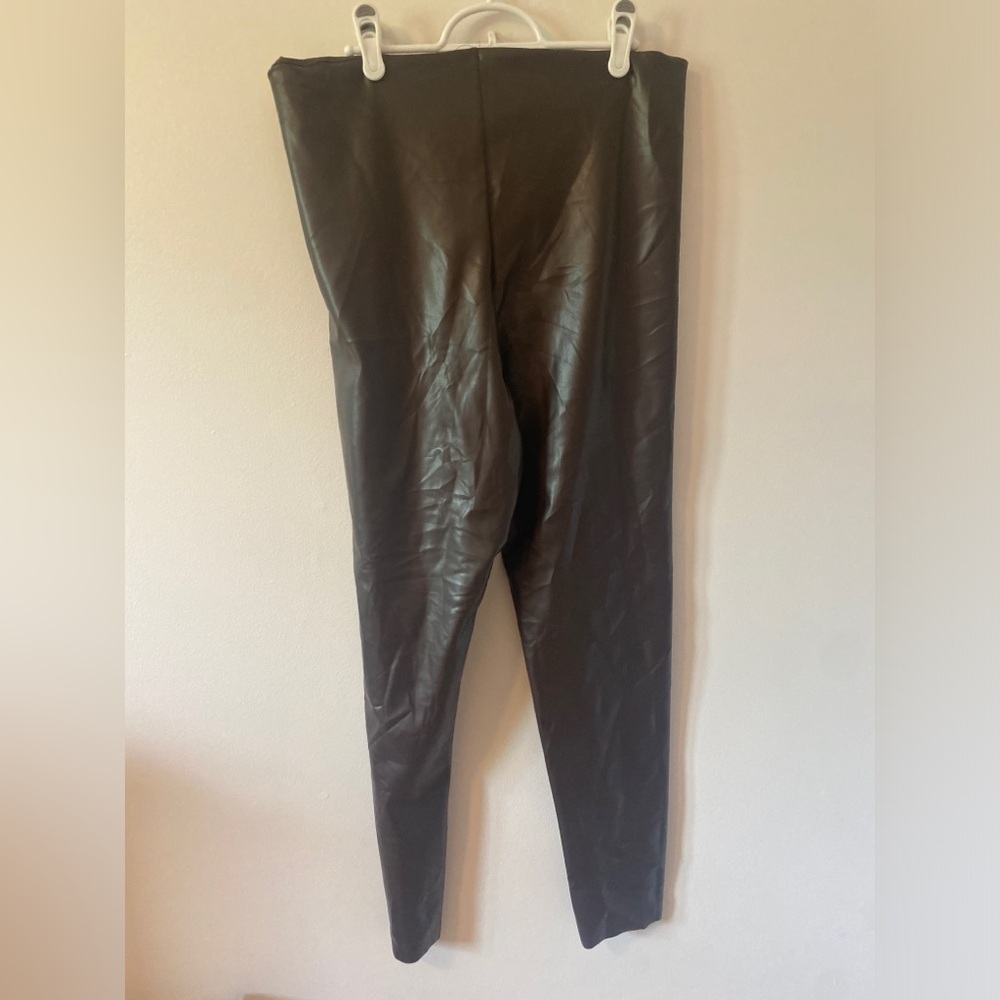JOIE Faux Leather Leggings Size XL Black High Waist Vegan Seamless
